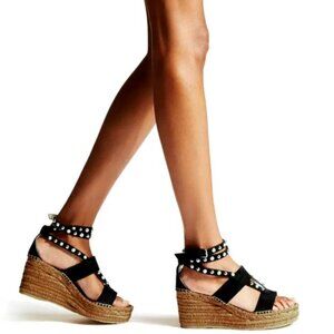 Jimmy Choo Black Studded Wedge Sandals